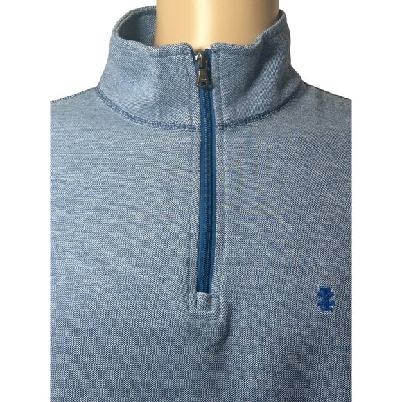 Izod Saltwater Mens Shirt L Blue Long Sleeve Pullover 1/4 Zip Mock Neck Relaxed - Picture 7 of 11